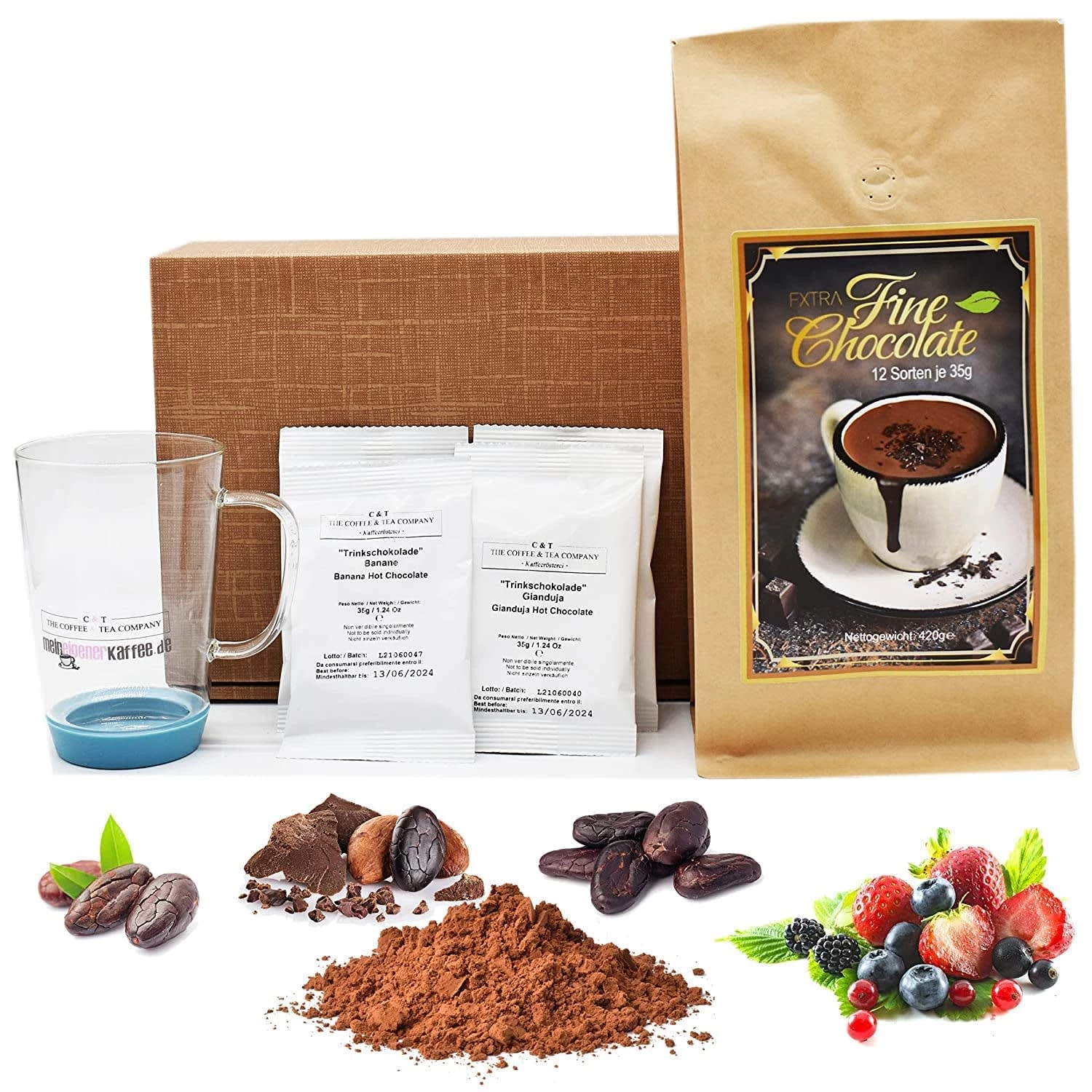 Trinkschokolade Geschenkset | 12x Fruchtige Sorten + Trinkglas 6 Trinkschokolade Geschenkset | 12x Fruchtige Sorten + Trinkglas – Bild 4