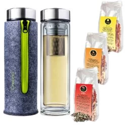 Thermo-Teamaker Grün, 400ml Mit Filztasche, + 3x Kräuter/Früchte Tee MIX 180gr