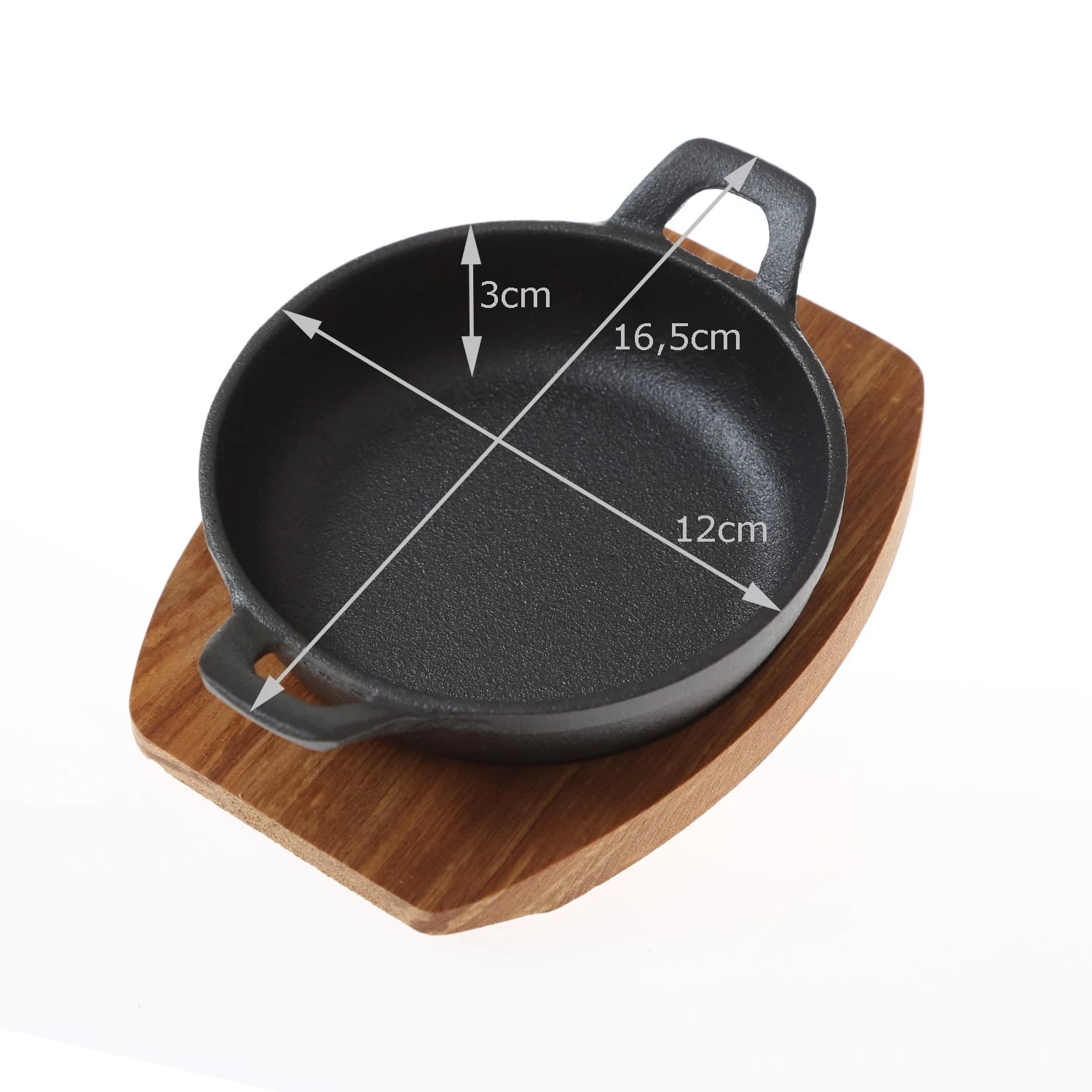 Servierpfanne Mit Holzuntersetzer In Schwarz - D: 12cm 5 Servierpfanne Mit Holzuntersetzer In Schwarz - D: 12cm – Bild 3