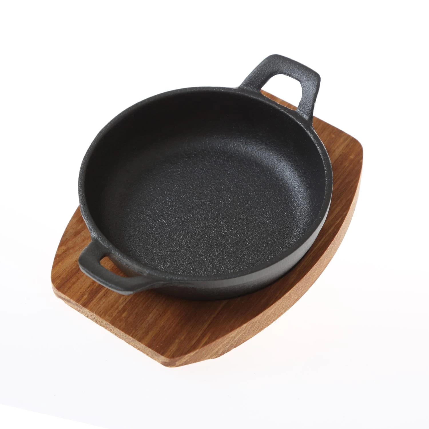 Servierpfanne Mit Holzuntersetzer In Schwarz - D: 12cm 3 Servierpfanne Mit Holzuntersetzer In Schwarz - D: 12cm