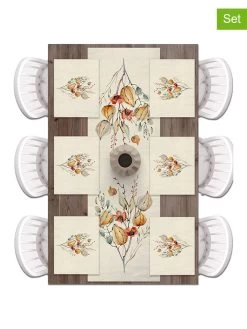 7tlg. Set: Tischläufer Und Tischsets In Creme