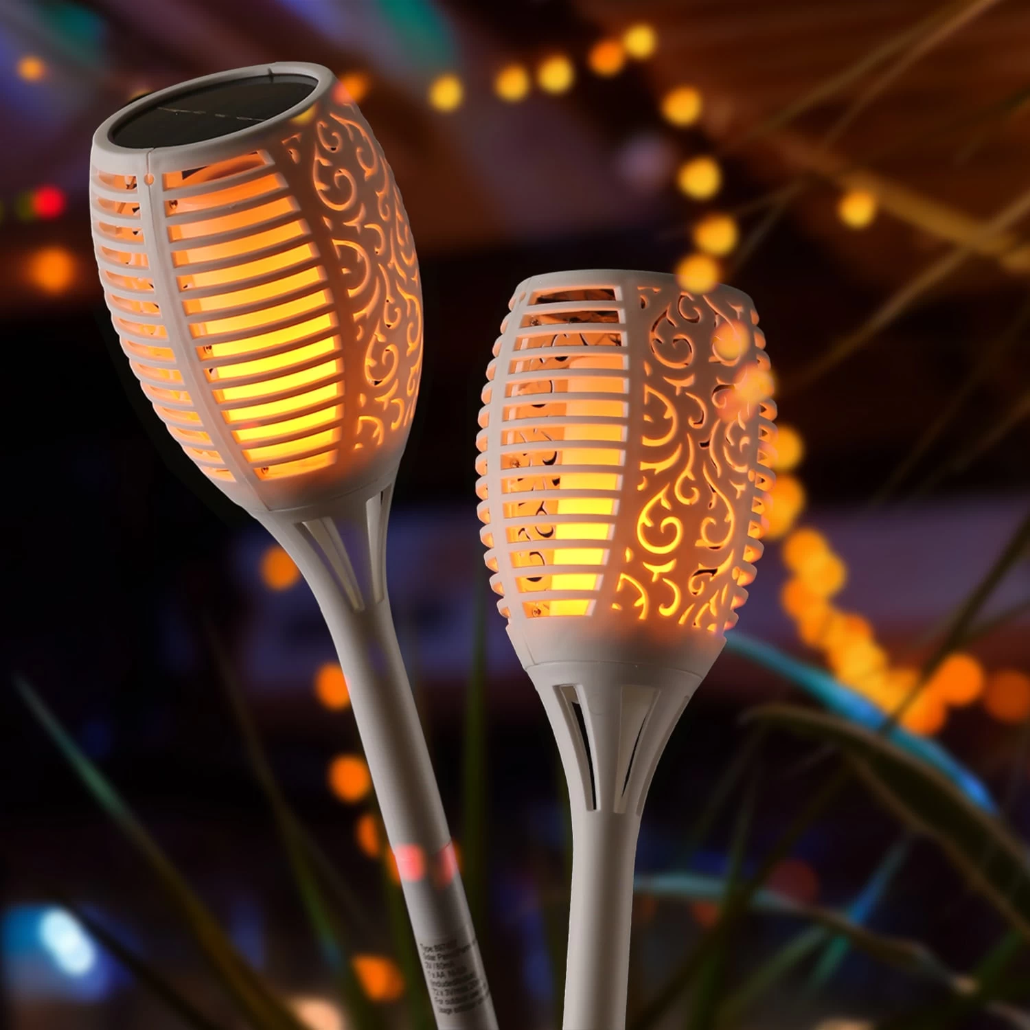 2er Set LED Solar Fackel Mit Flammeneffekt H: 79cm In Weiß 4 2er Set LED Solar Fackel Mit Flammeneffekt H: 79cm In Weiß – Bild 2