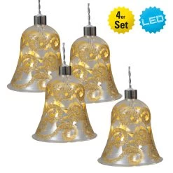 Dekoglas Mit Lichterkette "Glocke" 4er-Set In Gold