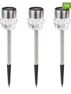3er-Set: LED-Solar-Edelstahl-Gartenstecker - (H)34,5 X Ø 7 Cm