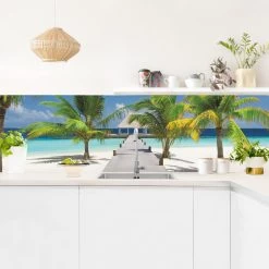 Küchenrückwand - Catwalk To Paradise In Blau -Heimdekoration Verkäufe wallart kuchenruckwand catwalk to paradise in blau 2