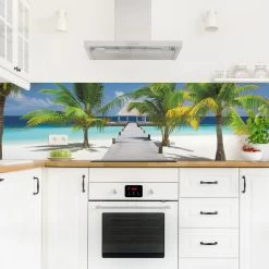 Küchenrückwand - Catwalk To Paradise In Blau -Heimdekoration Verkäufe wallart kuchenruckwand catwalk to paradise in blau 3