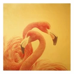 Leinwandbild Gold - Zwei Flamingos In Pink