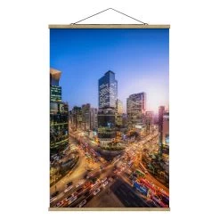 Stoffbild Mit Posterleisten - Stadtlichter Von Gangnam In Orange